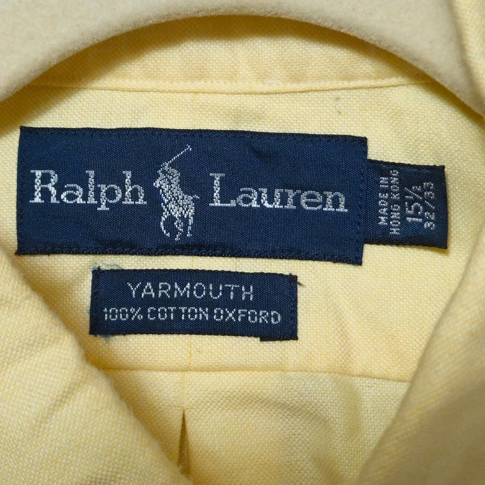 Ralph Lauren Yarmouth Mens 15.5 33 Yellow Cotton Oxford Button Down Flesh Pony - Picture 4 of 7